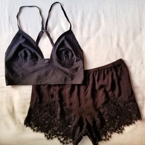 Free People Black Lace Trim Lounge Shorts